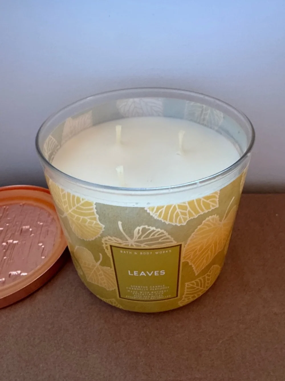 Bath & Body Works Leaves Scented Candle - Yellow Green with Rose Gold Lid - Picture 2 of 2